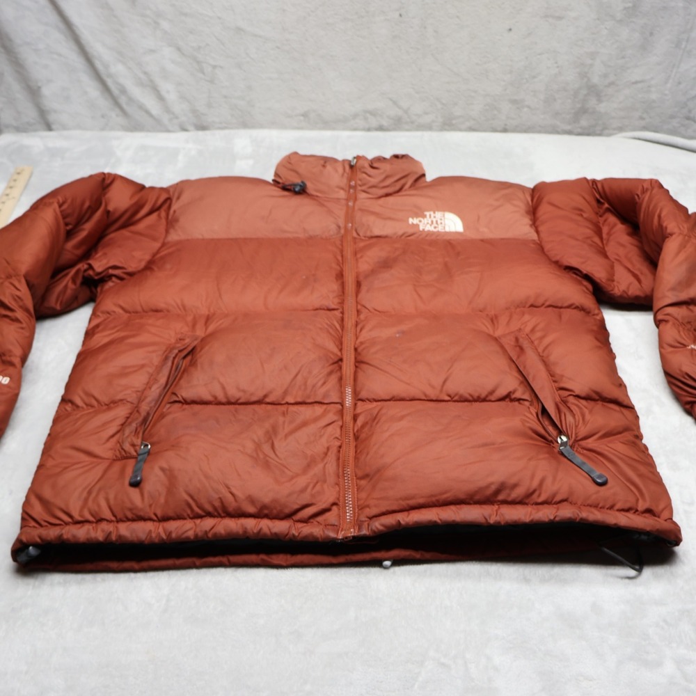 North Face Down Jacket Mens XL Orange Nuptse Insulated Fill 700 Quilted Puffer